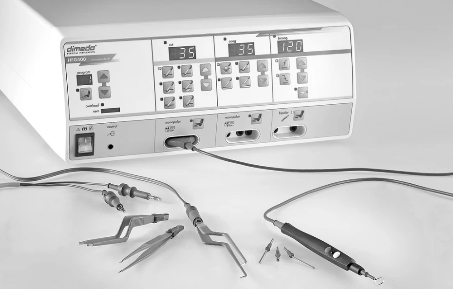Electrosurgical generator connected to bipolar forceps with electrosurgical cables for precision surgical energy delivery