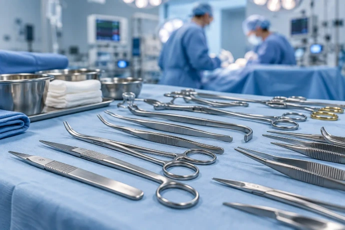 Surgical instruments arranged in a medical facility operating room